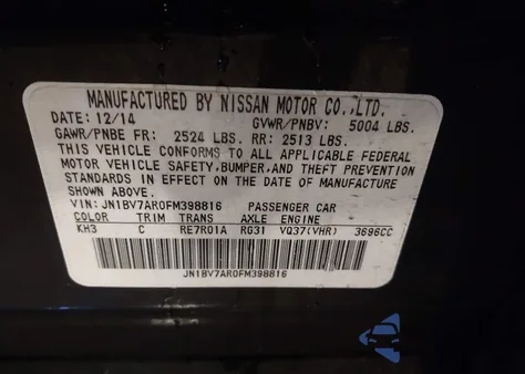 2015 Infiniti Q50 Premium from USA, damaged, VIN JN1BV7AR0FM398816